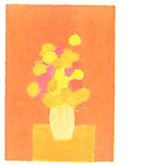 ベルナール・カトラン「オレンジの背景のハンガリー花瓶のインドバラ」